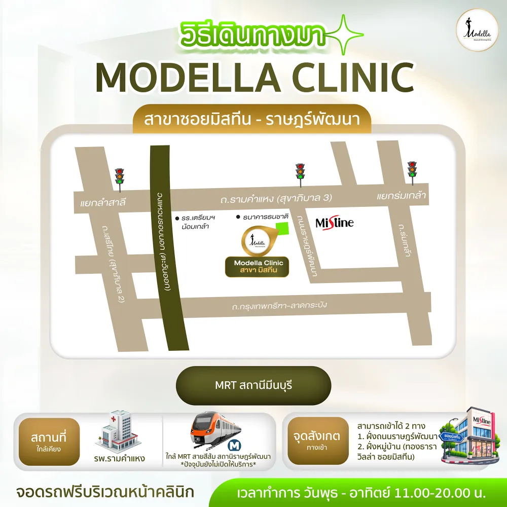 วิธีเดินทางมา Modella Clinic สาขามิสทีน–ราษฎร์พัฒนา